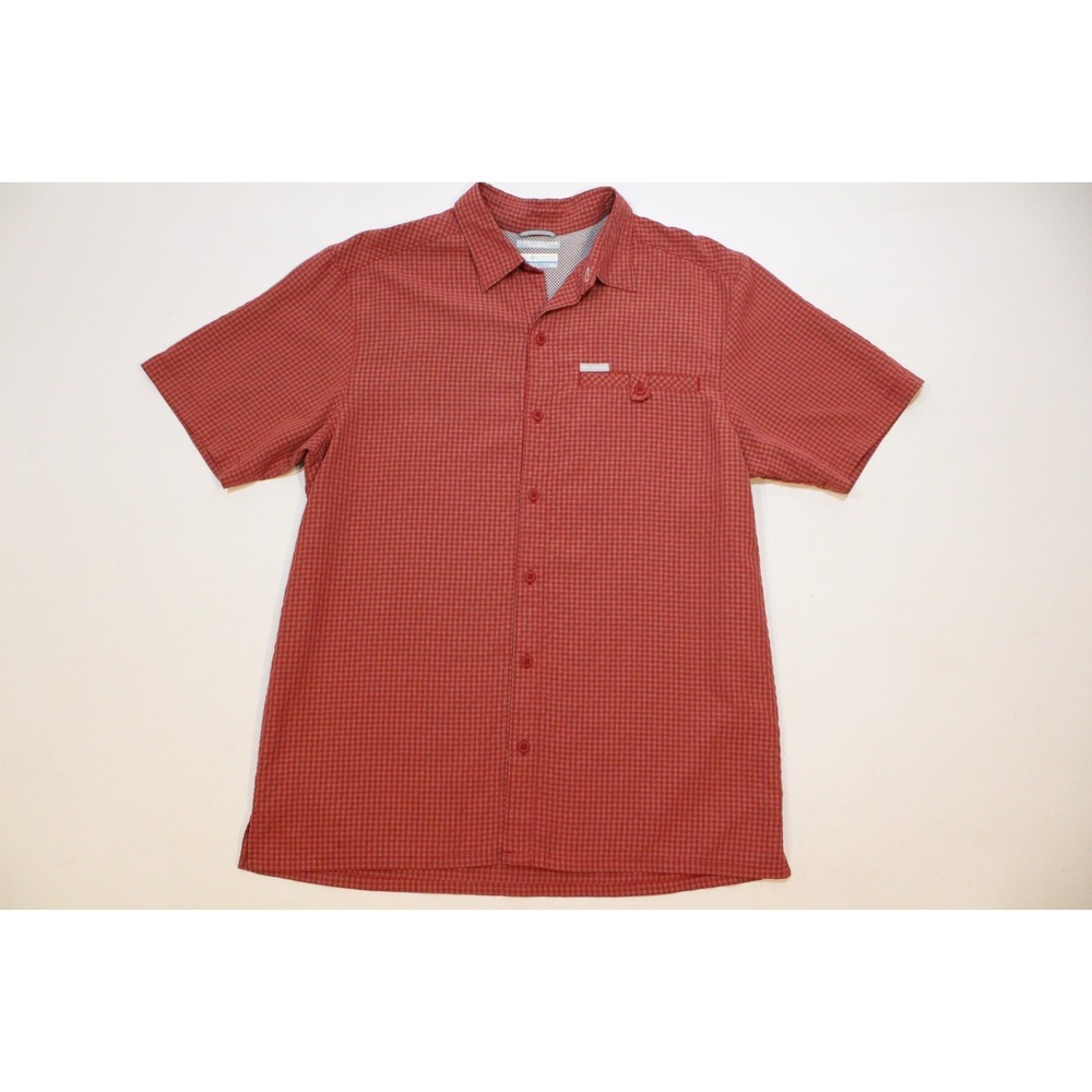 Columbia Mens Red Check Button Down Short Sleeve Shirt Omni-Shade Medium